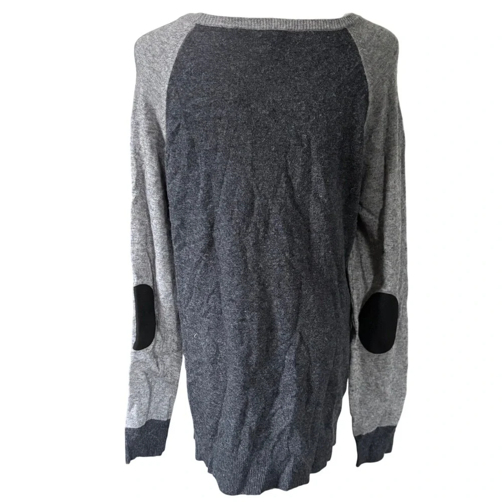 J. Crew Wool Blend‎ Sweater Sz M Gray Black Elbow Patches Two Tone Side Button